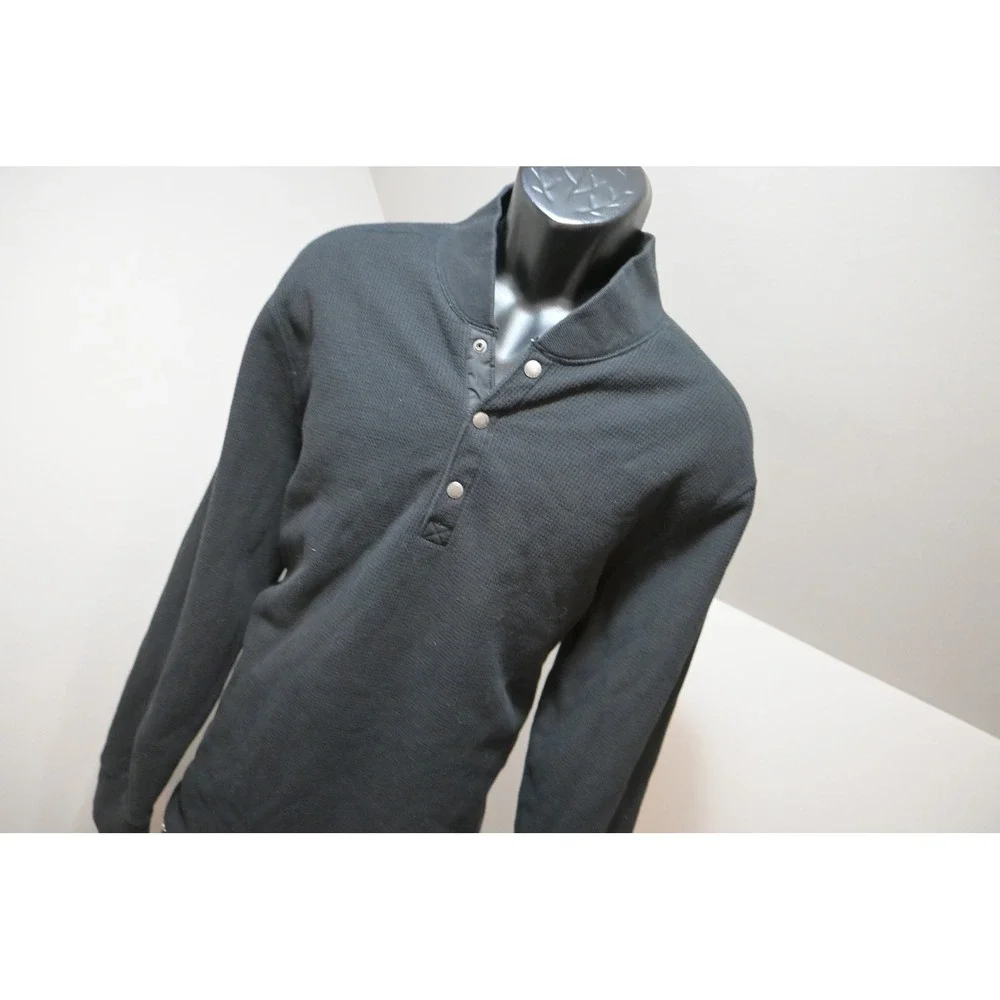 Eddie Bauer Thermal Pullover Mens XL Black Sherpa Lined Waffle Knit Excellent